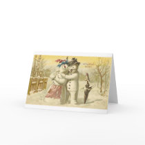Vintage Joyeux Noel Snowman & Woman Card