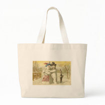 Vintage Joyeux Noel Snowman & Woman Card Canvas Bags