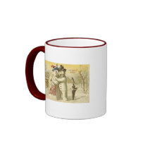 Vintage Joyeux Noel Snowman & Woman Card Coffee Mugs