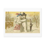 Vintage Joyeux Noel Snowman & Woman Card