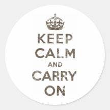 Vintage Keep Calm And Carry On Round Stickers