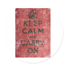 Vintage Keep Calm And Carry On Round Sticker