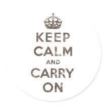 Vintage Keep Calm And Carry On Round Stickers
