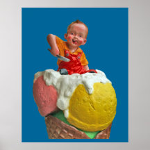Vintage Kid Cone Ice Cream Parlour Poster Print