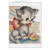 Vintage Kitten Dear Little Girl Birthday Card