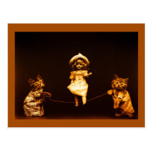 Vintage kittens rope skipping doll art photo post card
