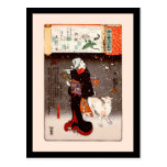 Vintage Kuniyoshi Woman and Dog in Snow Fine Art Post Cards