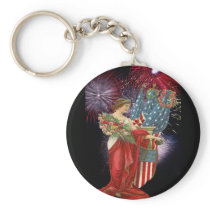 Vintage Lady and Fireworks Key Chains