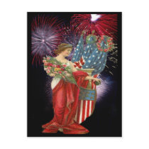 Vintage Lady and Fireworks Post Cards