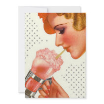 Vintage Lady Sips Soda Fountain Blank Invitation