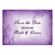 Vintage lilac purple scroll leaf Save the Date Business Card Templates