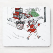 Vintage Little Girl Grocery Shopping Mousepad