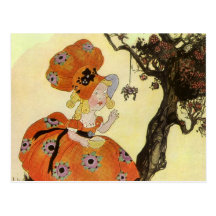 Vintage Little Miss Muffet w Spider Nursery Rhyme Postcards