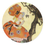 Vintage Little Miss Muffet w Spider Nursery Rhyme Round Stickers