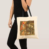 Vintage Little Red Riding Hood and Wolf in Forest Tote Bag