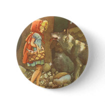 Vintage Little Red Riding Hood and Wolf in Forest Pinback Buttons