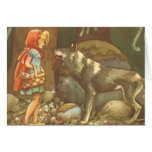 Vintage Little Red Riding Hood and Wolf in Forest Greeting Cards