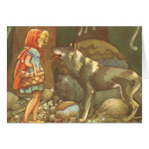 Vintage Little Red Riding Hood and Wolf in Forest Greeting Cards