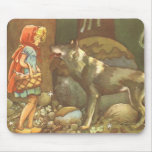 Vintage Little Red Riding Hood and Wolf in Forest Mouse Pad