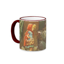 Vintage Little Red Riding Hood and Wolf in Forest Mugs