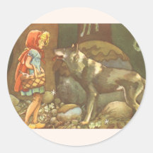 Vintage Little Red Riding Hood and Wolf in Forest Stickers