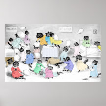 Vintage Louis Wain Cat Pillow Fight Poster Print