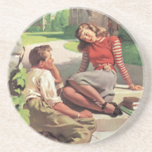 Vintage Love and Romance College Coed Students Beverage Coasters