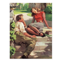 Vintage Love and Romance College Coed Students Postcard