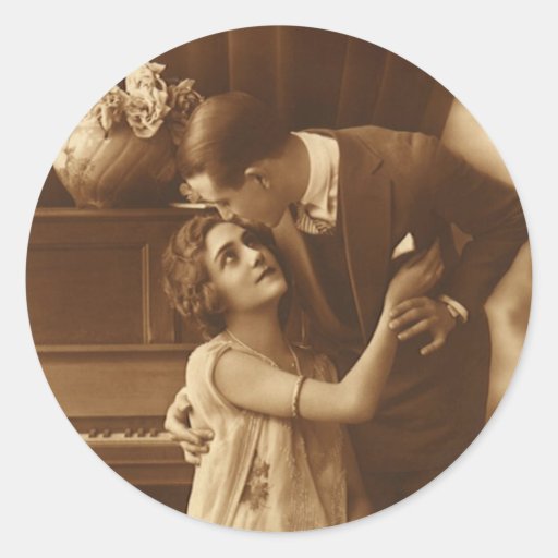 Vintage Love and Romance, Romantic Music Round Sticker