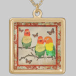 Vintage Love Birds & Amber Butterflies Necklace necklaces
