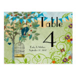 Vintage Love Birds & Bird Cage Wedding Number Card Postcards