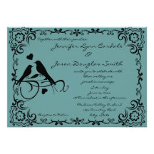 Vintage Love Birds Scroll Frame Wedding Invitation