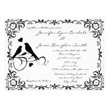 Vintage Love Birds Scroll Frame Wedding Invitation