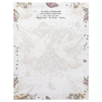 Vintage Love Birds, Two White Doves Floral Letterhead Template