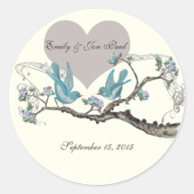 Vintage Love Hot Pink Aqua on Ivory Birds Stickers