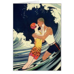 Vintage Love in the Surf; Romantic Kiss by Beach Card