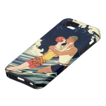 Vintage Love in the Surf; Romantic Kiss by Beach iPhone 5 Case