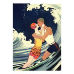 Vintage Love in the Surf; Romantic Kiss by Beach Invitations