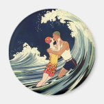 Vintage Love in the Surf, Romantic Kiss by Beach Refrigerator Magnet