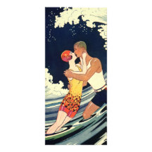 Vintage Love in the Surf; Romantic Kiss by Beach Customized Rack Card