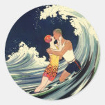 Vintage Love in the Surf, Romantic Kiss by Beach Stickers