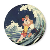 Vintage Love in the Surf; Romantic Kiss Refrigerator Magnet