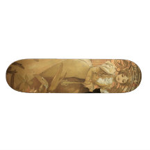 Vintage Love Romance, Art Nouveau, Alphonse Mucha Skateboard