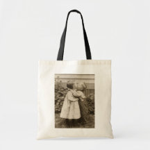 Vintage Love Romance, Children Kissing, First Kiss Canvas Bags