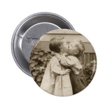 Vintage Love Romance, Children Kissing, First Kiss Button