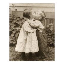 Vintage Love Romance, Children Kissing, First Kiss Custom Invitation