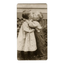 Vintage Love Romance, Children Kissing, First Kiss Shipping Label