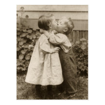 Vintage Love Romance, Children Kissing, First Kiss Post Card