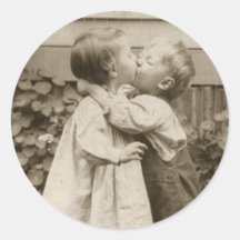 Vintage Love Romance, Children Kissing, First Kiss Sticker