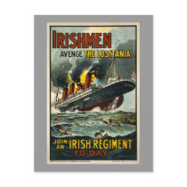 Vintage Lusitania Poster  (Irish Recruiting) Postcard